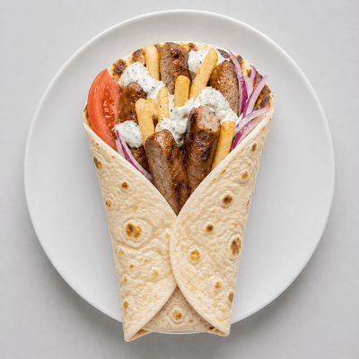 Greek Sausages Pita Wrap 